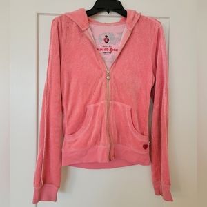 Twisted Heart Coral Pink Terry Hoodie made in USA size M